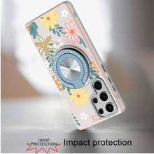 For Samsung S25 Ultra Case Printed Magnetic Bling Ring Stand + Tempered Glass