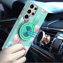 For Samsung S25 Ultra Case Printed Magnetic Bling Ring Stand + Tempered Glass