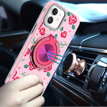 For iPhone 12/12 Pro Case Printed Magnetic Bling Ring Stand + Tempered Glass