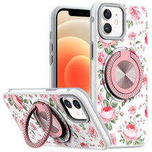 For iPhone 12/12 Pro Case Printed Magnetic Bling Ring Stand + Tempered Glass
