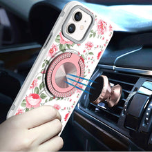 For iPhone 12/12 Pro Case Printed Magnetic Bling Ring Stand + Tempered Glass