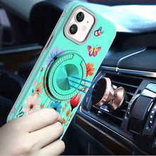 For iPhone 12/12 Pro Case Printed Magnetic Bling Ring Stand + Tempered Glass