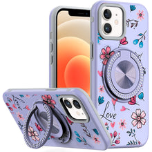 For iPhone 12/12 Pro Case Printed Magnetic Bling Ring Stand + Tempered Glass