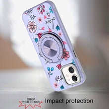 For iPhone 12/12 Pro Case Printed Magnetic Bling Ring Stand + Tempered Glass