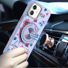 For iPhone 12/12 Pro Case Printed Magnetic Bling Ring Stand + Tempered Glass
