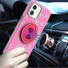 For iPhone 12/12 Pro Case Printed Magnetic Bling Ring Stand + Tempered Glass