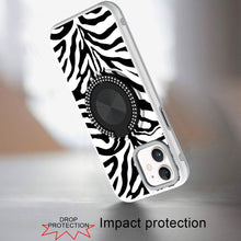 For iPhone 12/12 Pro Case Printed Magnetic Bling Ring Stand + Tempered Glass