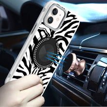 For iPhone 12/12 Pro Case Printed Magnetic Bling Ring Stand + Tempered Glass