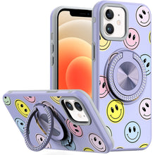 For iPhone 12/12 Pro Case Printed Magnetic Bling Ring Stand + Tempered Glass