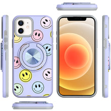 For iPhone 12/12 Pro Case Printed Magnetic Bling Ring Stand + Tempered Glass