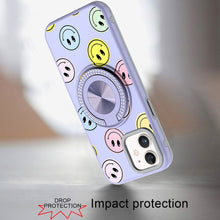 For iPhone 12/12 Pro Case Printed Magnetic Bling Ring Stand + Tempered Glass