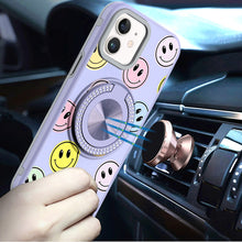 For iPhone 12/12 Pro Case Printed Magnetic Bling Ring Stand + Tempered Glass