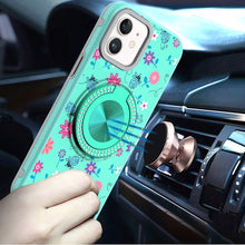 For iPhone 12/12 Pro Case Printed Magnetic Bling Ring Stand + Tempered Glass