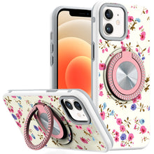 For iPhone 12/12 Pro Case Printed Magnetic Bling Ring Stand + Tempered Glass