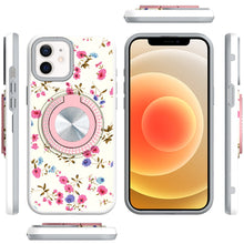 For iPhone 12/12 Pro Case Printed Magnetic Bling Ring Stand + Tempered Glass