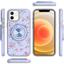 For iPhone 12/12 Pro Case Printed Magnetic Bling Ring Stand + Tempered Glass