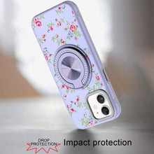 For iPhone 12/12 Pro Case Printed Magnetic Bling Ring Stand + Tempered Glass