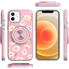 For iPhone 12/12 Pro Case Printed Magnetic Bling Ring Stand + Tempered Glass