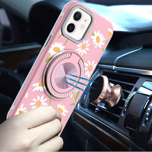 For iPhone 12 Pro Max Case Printed Magnetic Bling Ring Stand + Tempered Glass