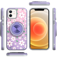 For iPhone 12 Pro Max Case Printed Magnetic Bling Ring Stand + Tempered Glass