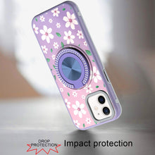 For iPhone 12 Pro Max Case Printed Magnetic Bling Ring Stand + Tempered Glass