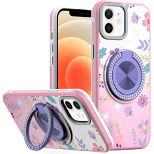 For iPhone 12 Pro Max Case Printed Magnetic Bling Ring Stand + Tempered Glass