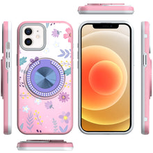 For iPhone 12 Pro Max Case Printed Magnetic Bling Ring Stand + Tempered Glass