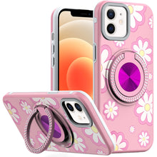 For iPhone 12 Pro Max Case Printed Magnetic Bling Ring Stand + Tempered Glass