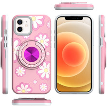 For iPhone 12 Pro Max Case Printed Magnetic Bling Ring Stand + Tempered Glass