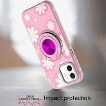 For iPhone 12 Pro Max Case Printed Magnetic Bling Ring Stand + Tempered Glass
