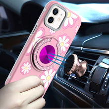 For iPhone 12 Pro Max Case Printed Magnetic Bling Ring Stand + Tempered Glass