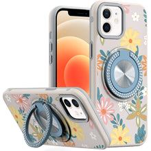 For iPhone 12 Pro Max Case Printed Magnetic Bling Ring Stand + Tempered Glass