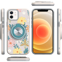 For iPhone 12/12 Pro Case Printed Magnetic Bling Ring Stand + Tempered Glass