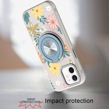 For iPhone 12 Pro Max Case Printed Magnetic Bling Ring Stand + Tempered Glass