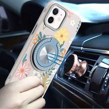 For iPhone 12/12 Pro Case Printed Magnetic Bling Ring Stand + Tempered Glass