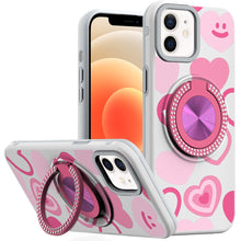 For iPhone 12 Pro Max Case Printed Magnetic Bling Ring Stand + Tempered Glass