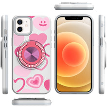 For iPhone 12 Pro Max Case Printed Magnetic Bling Ring Stand + Tempered Glass
