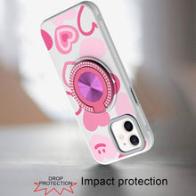 For iPhone 12 Pro Max Case Printed Magnetic Bling Ring Stand + Tempered Glass