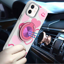 For iPhone 12 Pro Max Case Printed Magnetic Bling Ring Stand + Tempered Glass