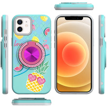 For iPhone 12/12 Pro Case Printed Magnetic Bling Ring Stand + Tempered Glass