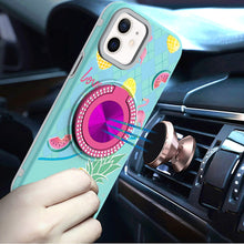 For iPhone 12 Pro Max Case Printed Magnetic Bling Ring Stand + Tempered Glass