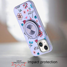 For iPhone 15 Case Printed Design Magnetic Bling Ring Stand + 2 Tempered Glass