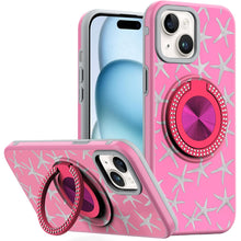 For iPhone 15 Case Printed Design Magnetic Bling Ring Stand + 2 Tempered Glass