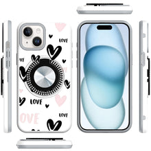 For iPhone 15 Case Printed Design Magnetic Bling Ring Stand + 2 Tempered Glass