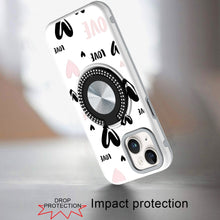 For iPhone 15 Case Printed Design Magnetic Bling Ring Stand + 2 Tempered Glass