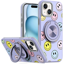 For iPhone 15 Case Printed Design Magnetic Bling Ring Stand + 2 Tempered Glass