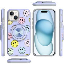 For iPhone 15 Case Printed Design Magnetic Bling Ring Stand + 2 Tempered Glass