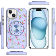 For iPhone 15 Case Printed Design Magnetic Bling Ring Stand + 2 Tempered Glass