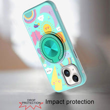 For iPhone 15 Case Printed Design with Bling 360 Stand Cover + 2 Tempered Glass