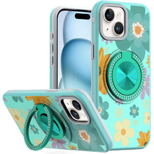 For iPhone 15 Case Printed Design with Bling 360 Stand Cover + 2 Tempered Glass
